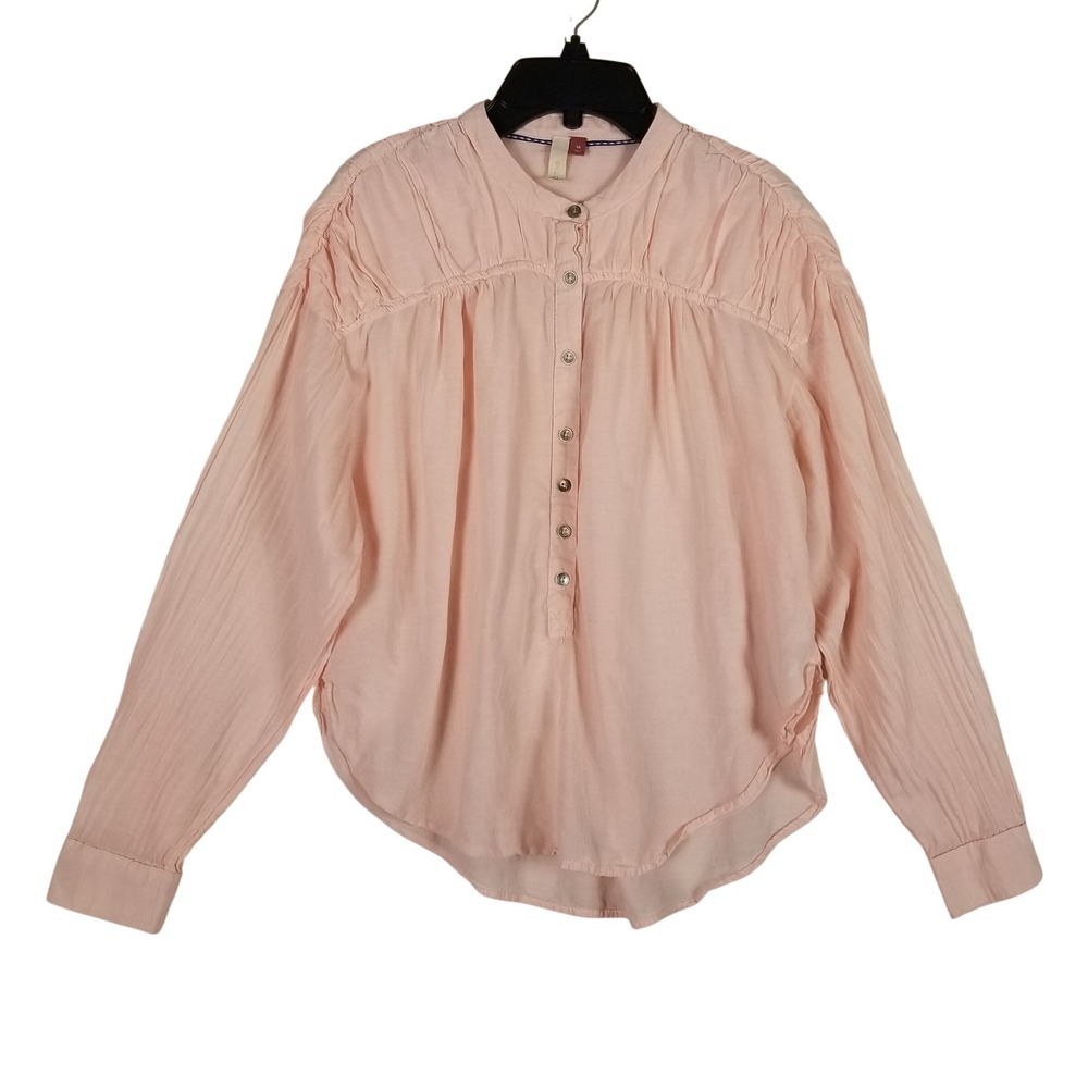 Pilcro Blouse Women XS Pink Cotton Viscose Pintuck Pleated Long Sleeve Top
